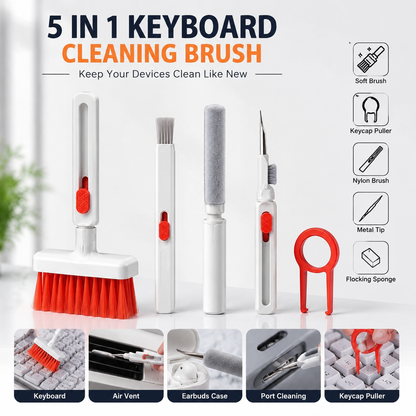 5 in 1 Keyboard Cleaning Brush Kit – Multi-Function Laptop, Earbuds & Electronics Cleaning Tool