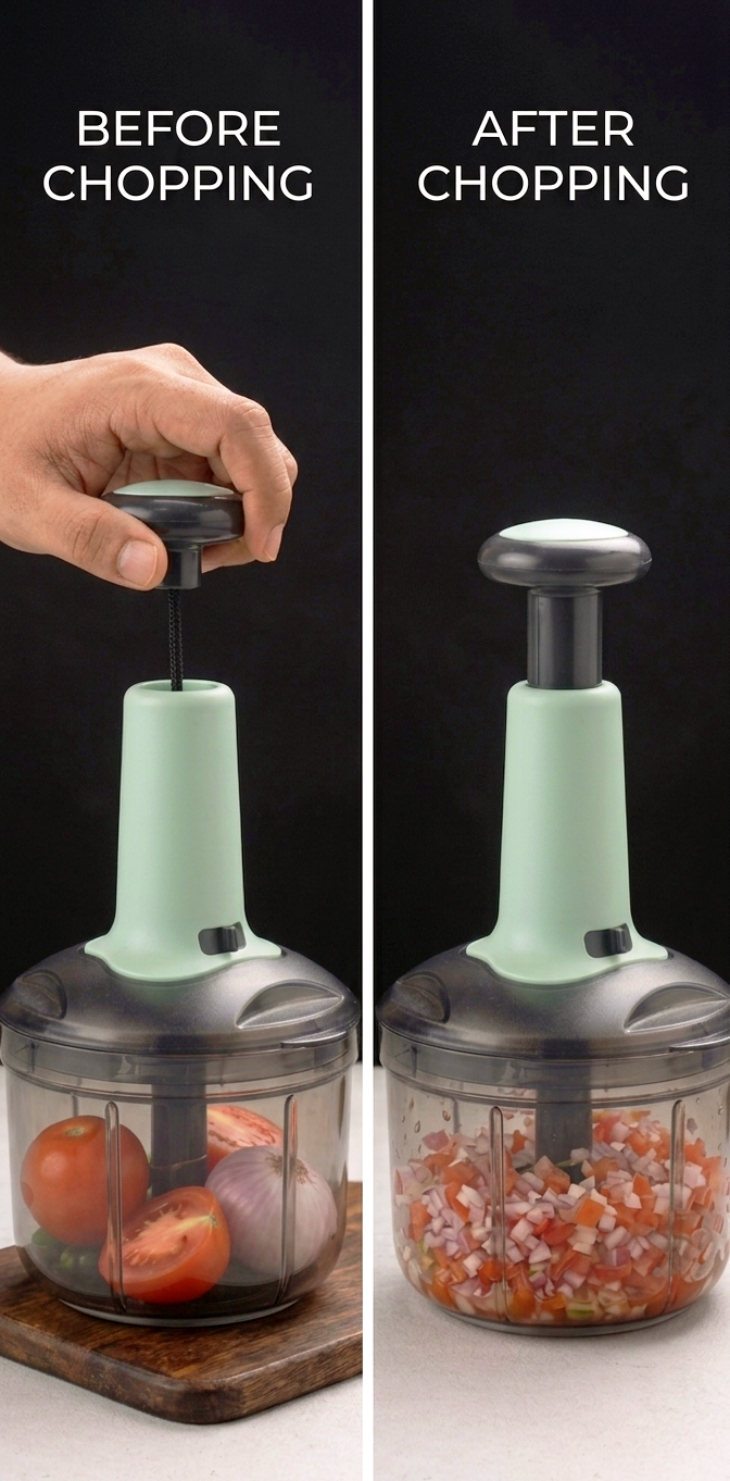 1000ml Manual Push Vegetable Chopper with 4 Stainless Steel Blades | High Quality Food Chopper for Onion, Garlic, Fruits & Vegetables