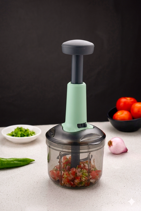 1000ml Manual Push Vegetable Chopper with 4 Stainless Steel Blades | High Quality Food Chopper for Onion, Garlic, Fruits & Vegetables